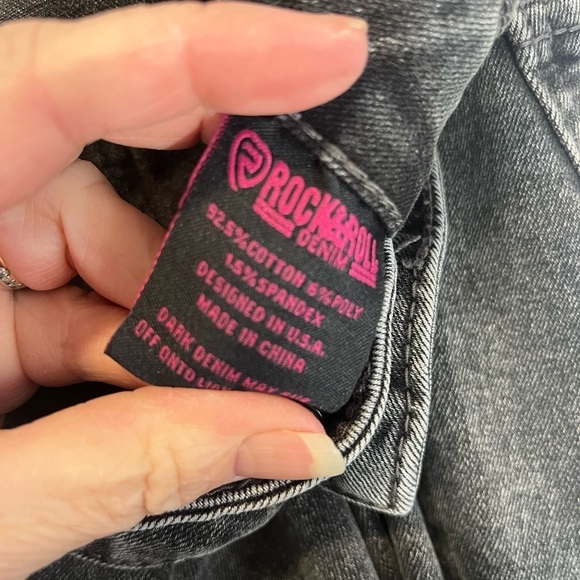 NWT Rock & Roll Denim Bargain Button Bell High Rise Bell Bottom Jeans Charcoal - Picture 10 of 13